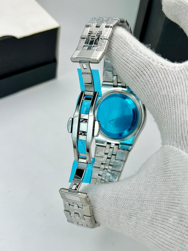 Luxury Stainless Steel Rolex-Style Oyster Perpetual Watch – Premium Ice Blue Dial | Date Display | Elegant Men's Watch