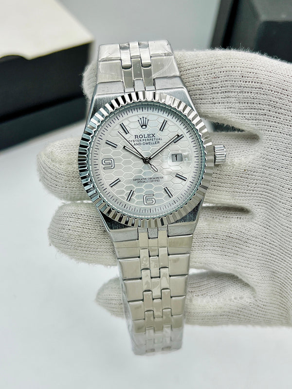 Luxury Stainless Steel Rolex-Style Oyster Perpetual Watch – Premium Silver Dial | Date Display | Elegant Men's Watch