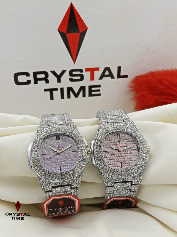 Crystal Time Luxury Diamond Dial Watch – Premium Stainless Steel Crystal Studded Watch