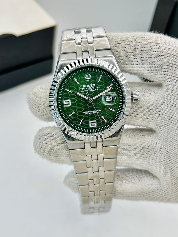 Luxury Stainless Steel Rolex-Style Oyster Perpetual Watch – Premium Green Dial | Date Display | Elegant Men's Watch