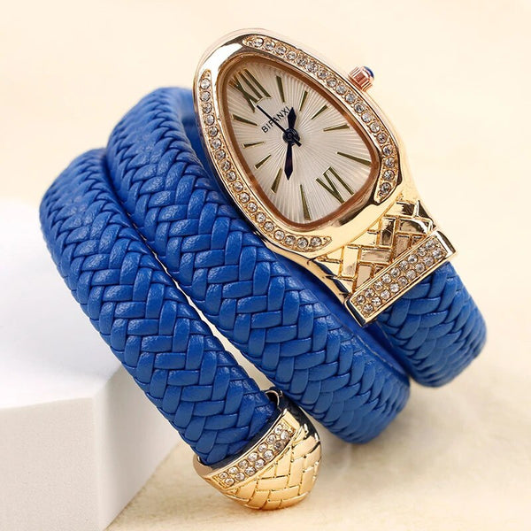 Judge Snake Design Women’s Gemstone Accented PU Leather Watch