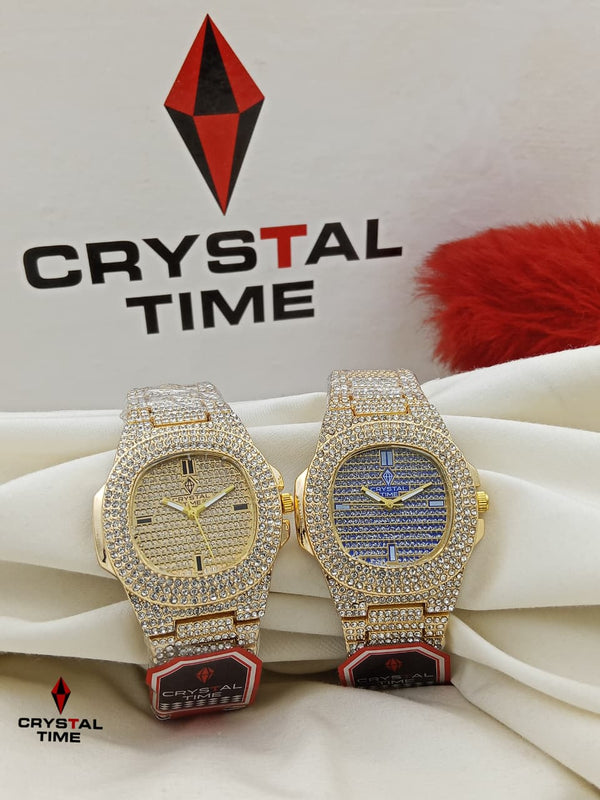 Crystal Time Luxury Diamond Dial Watch – Premium Stainless Steel Crystal Studded Watch