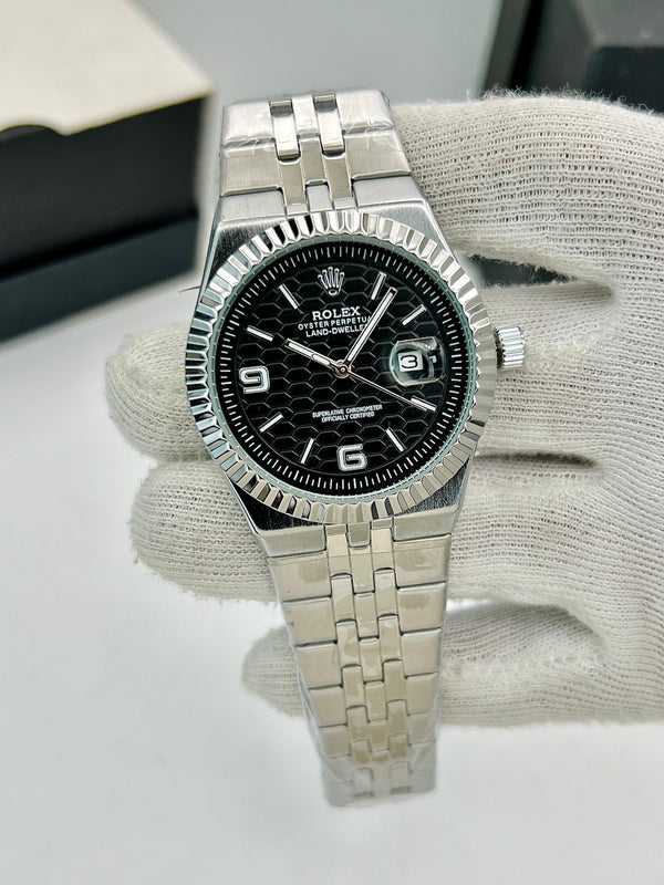Luxury Stainless Steel Rolex-Style Oyster Perpetual Watch – Premium Black Dial | Date Display | Elegant Men's Watch
