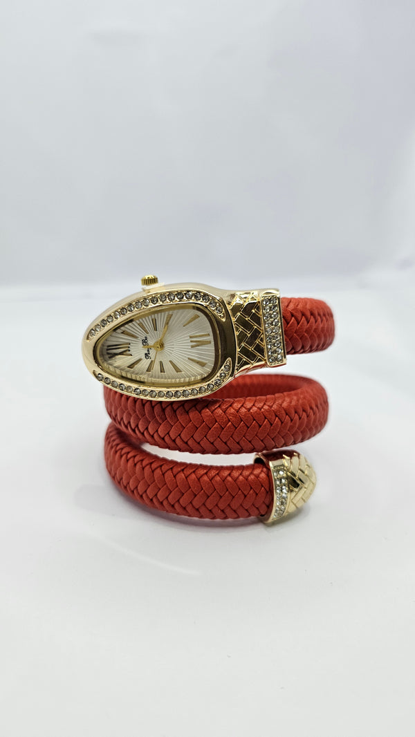 Judge Snake Design Women’s Gemstone Accented PU Leather Watch